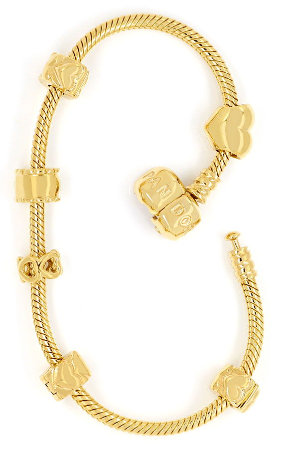 Foto 3 - Original Massiv Gold Pandora Armband Clips, Charms, 14K, R7626