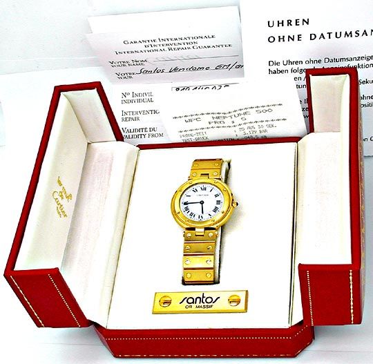 Foto 4 - Orig. Cartier Santos Gelbgold Herren Uhr Geprüft Neuz., U1799